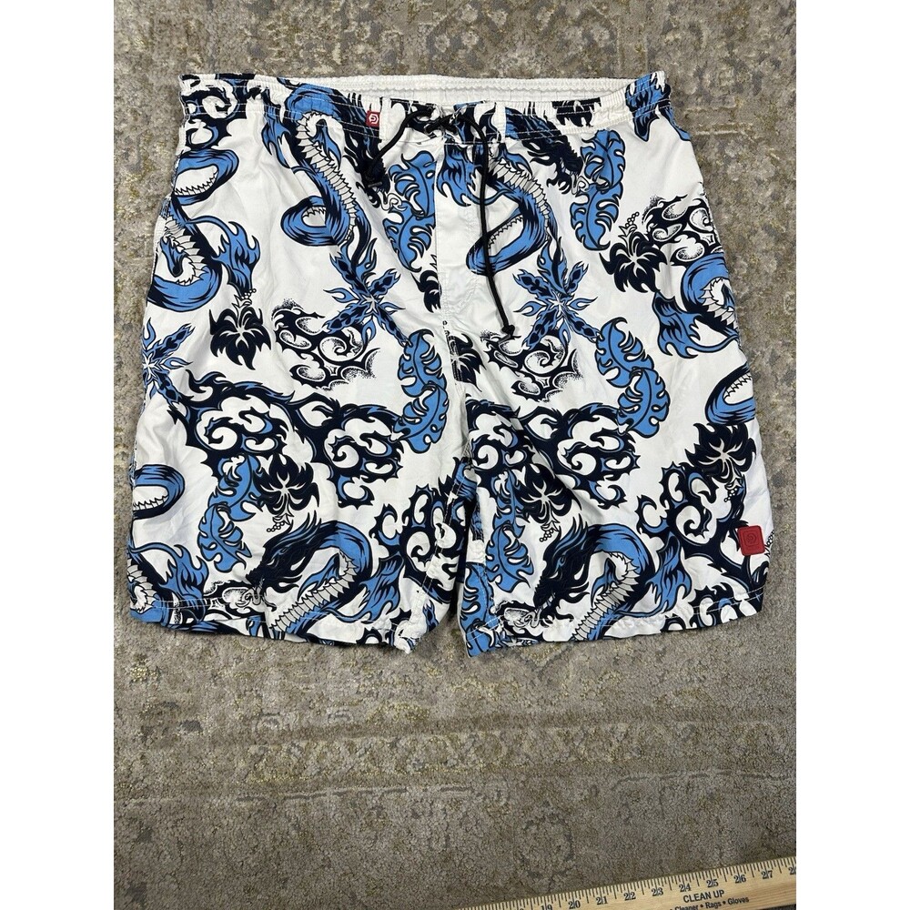 Vintage Y2k OP Ocean Pacific Dragon Graphic Board Shorts / Swim Trunks Size M